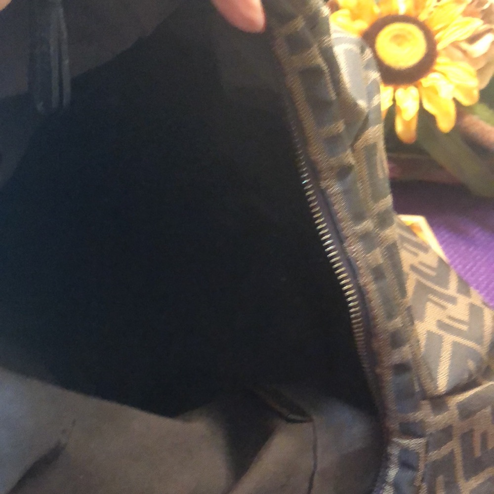 This is signature a Fendi Tobacco Zucca Print Canvas Borsa B. Hobo Bag - Picture 7 of 8